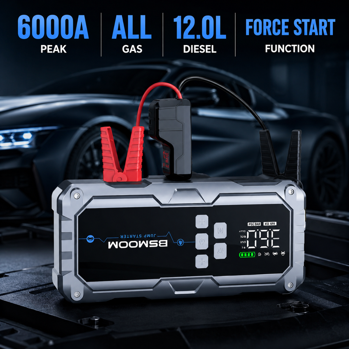 3-in-1 Portable Jump Starter & Digital Tyre Inflator