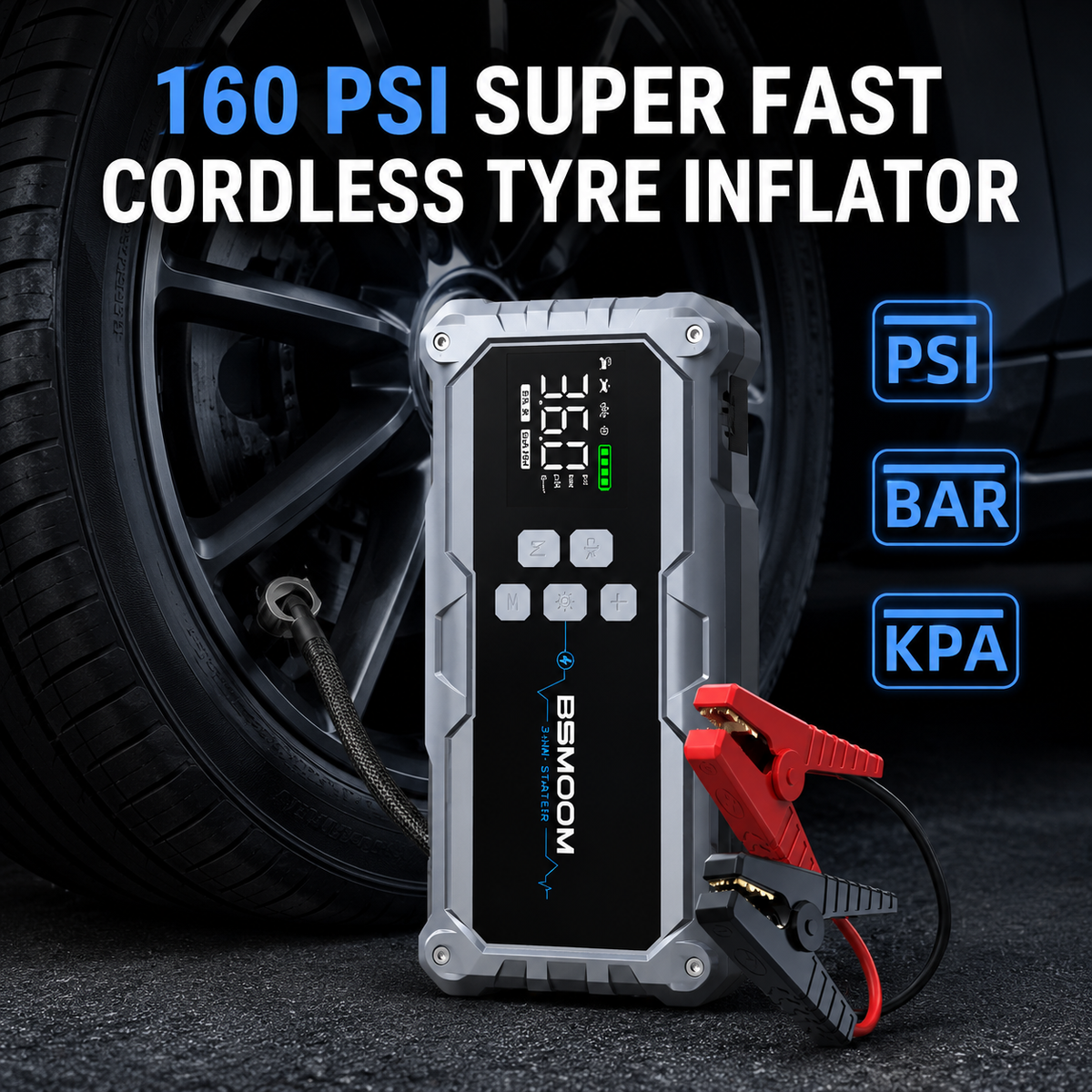 3-in-1 Portable Jump Starter & Digital Tyre Inflator