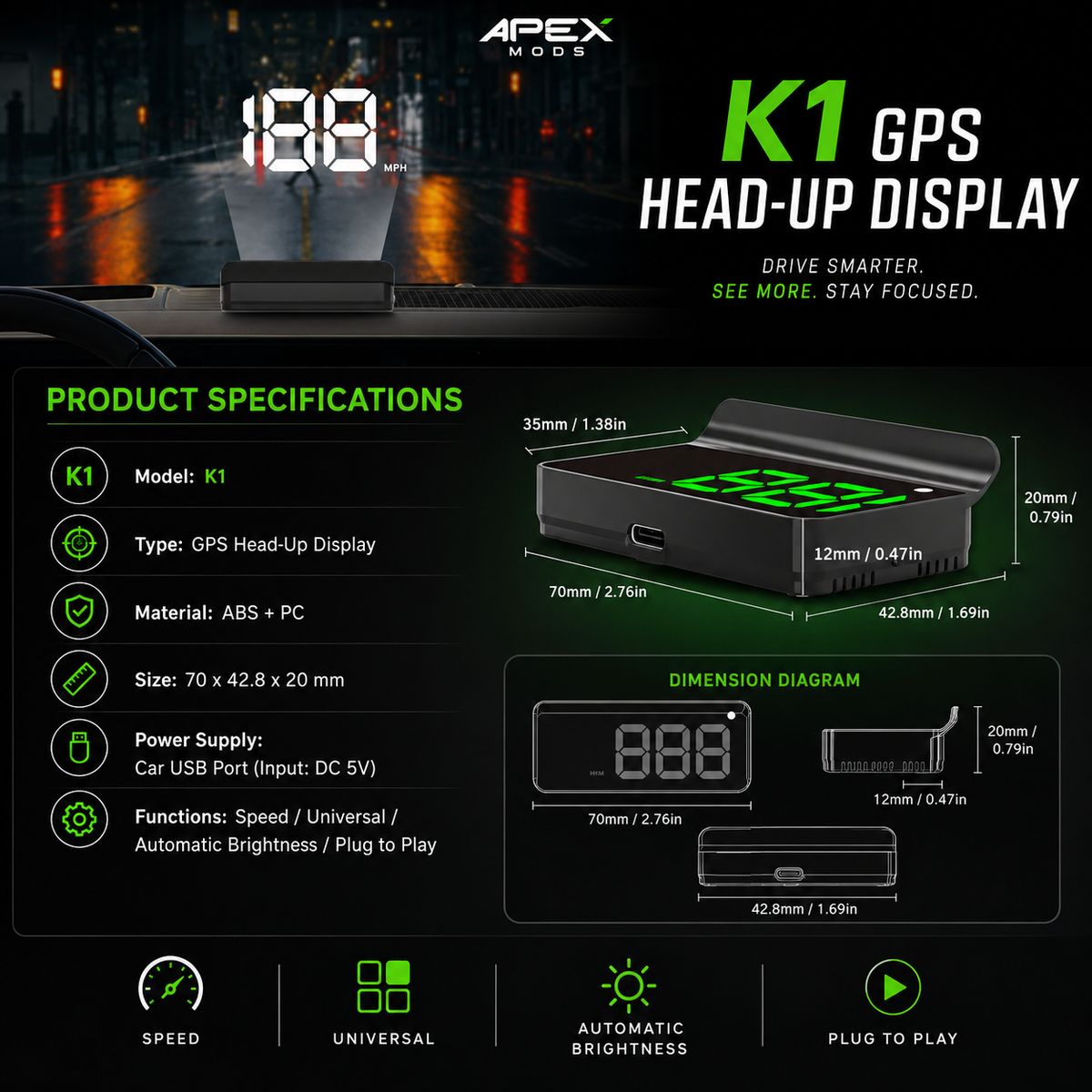 Universal GPS Head-Up Display (HUD) – Digital Speed Projector