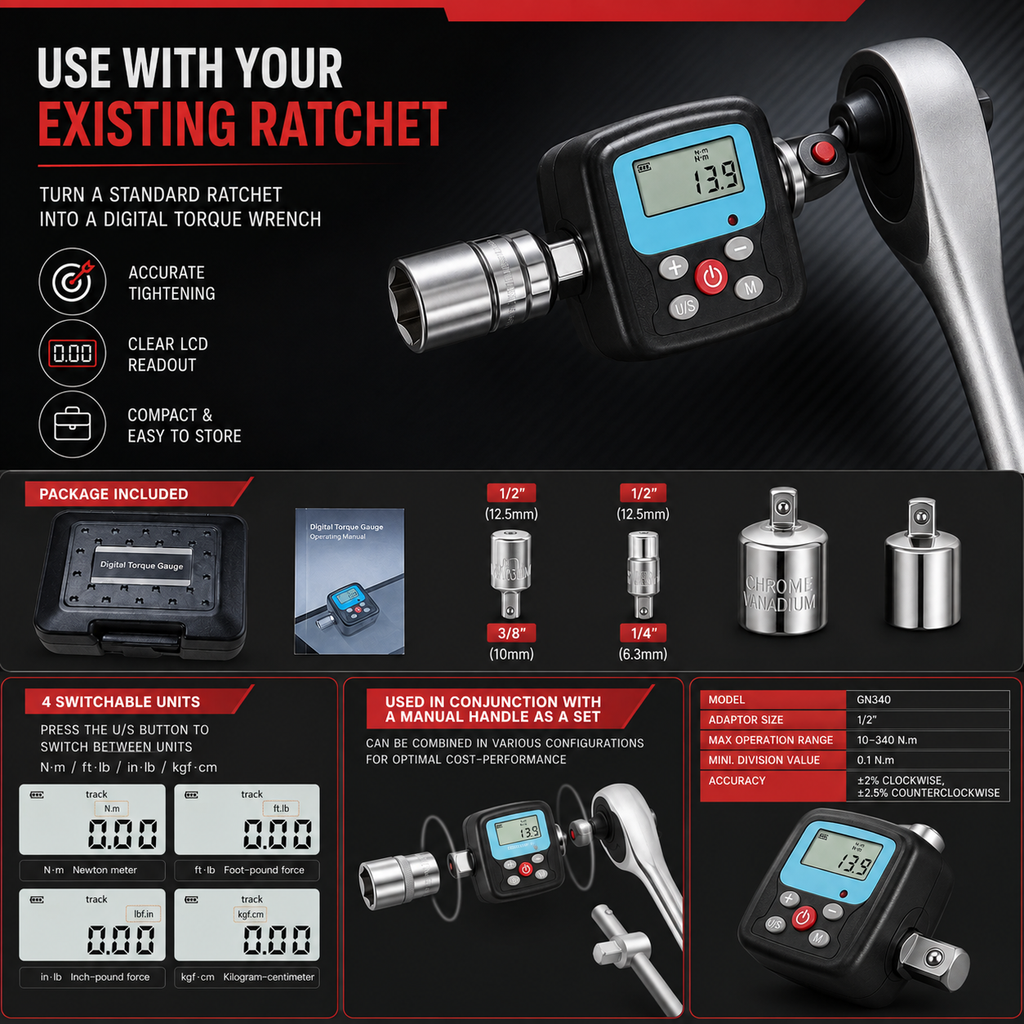 Digital Torque Adapter (1/2") – Professional Electronic Torque Gauge
