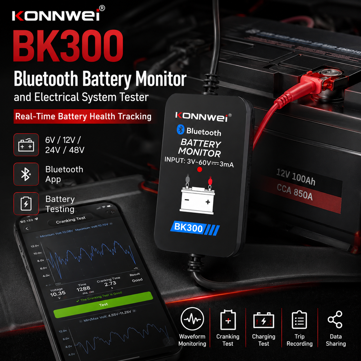 Bluetooth Smart Car Battery Monitor (12V)
