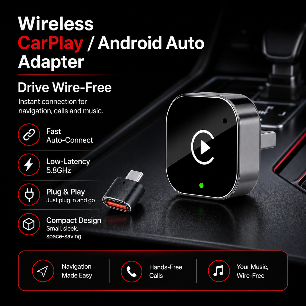 Wireless Apple CarPlay & Android Auto Adapter – Plug & Play