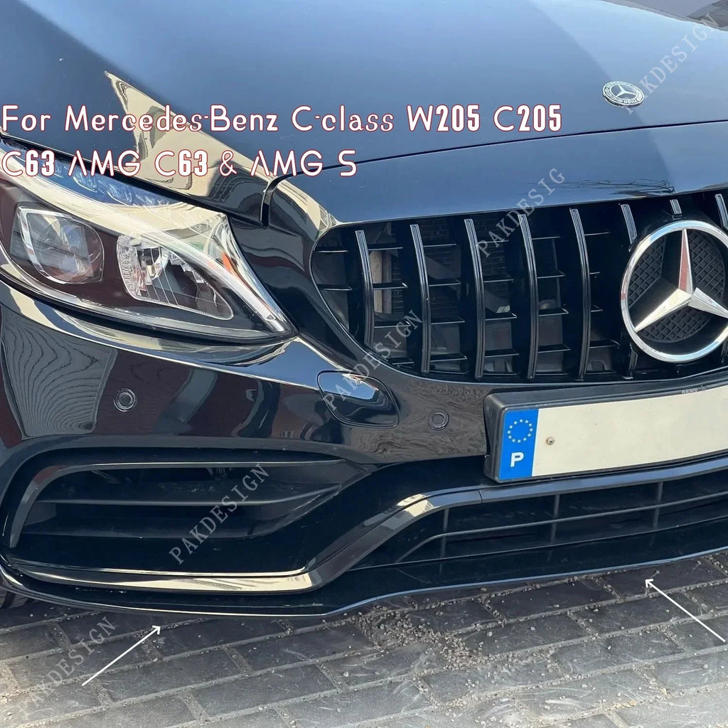 Car Front Bumper Lip Diffuser Spoiler For Mercedes-Benz C-class W205 C205 C63 AMG C63 & AMG S 2015-2022 ABS Body Kits Tuning